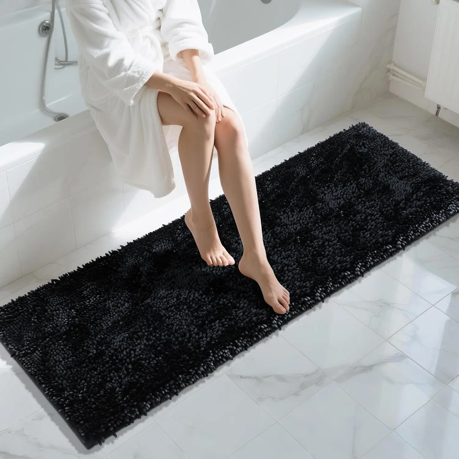 

Extra Thick Chenille Bath Mat 70x24 Inch, Non-Slip Quick Dry Runner for Bathroom Floor Tub Shower