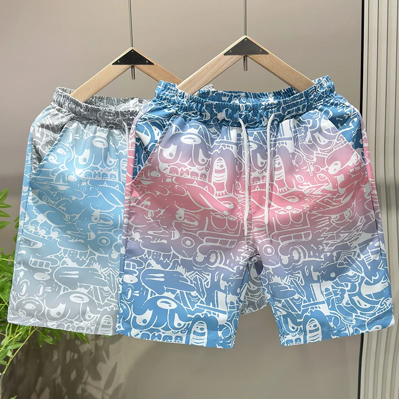 

Fashion Casual Beach Pants for Men Large Size Quick Drying Loose Fit Thin Cut Five Quarter Men's Shorts Sports Floral Pants