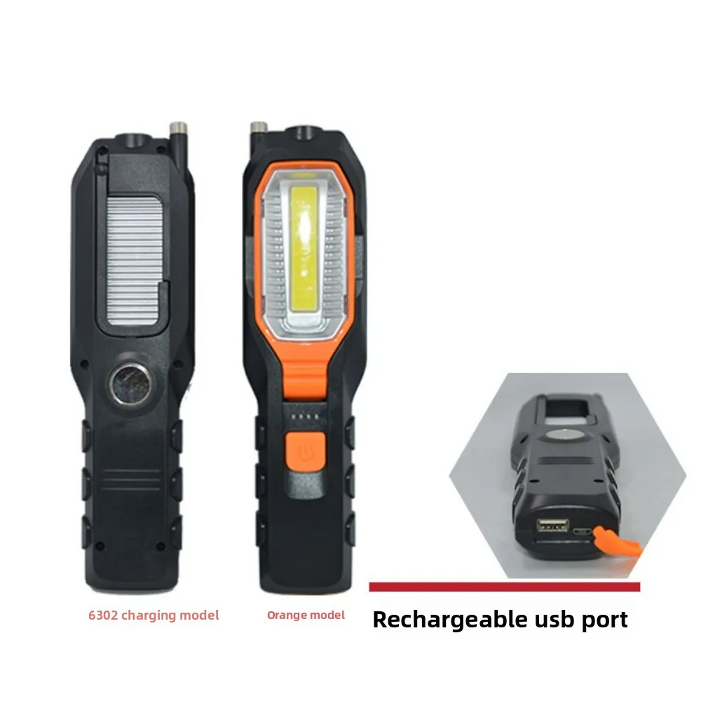 مصباح فحص السيارة القابل لإعادة الشحن عبر USB، مصباح LED فائق السطوع مع خطاف ومغناطيس، ضوء عمل للطوارئ مقاوم للصدمات
