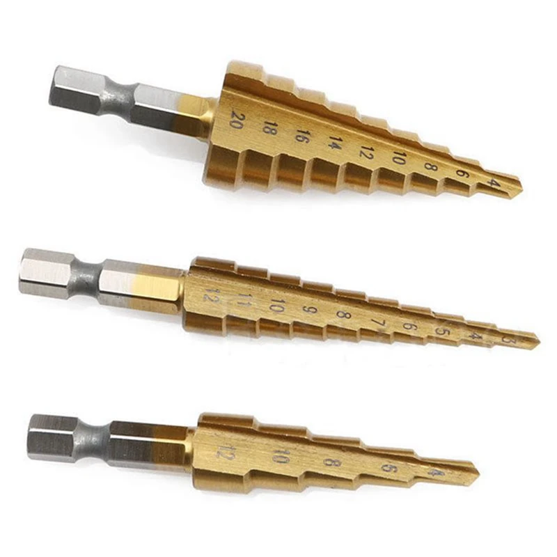 

6 Pcs High-Speed Steel Step Drill Bit Set Power Tools Cone Titanium Coated Metal Hole Cutter 1/4 Inch Hex Shank Drive Promotion