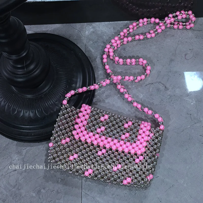 Unique Design New Gentle Color Block Handwoven Pink Spring Pearl Underarm Women's Bag Versatile Crossbody Bags Customization