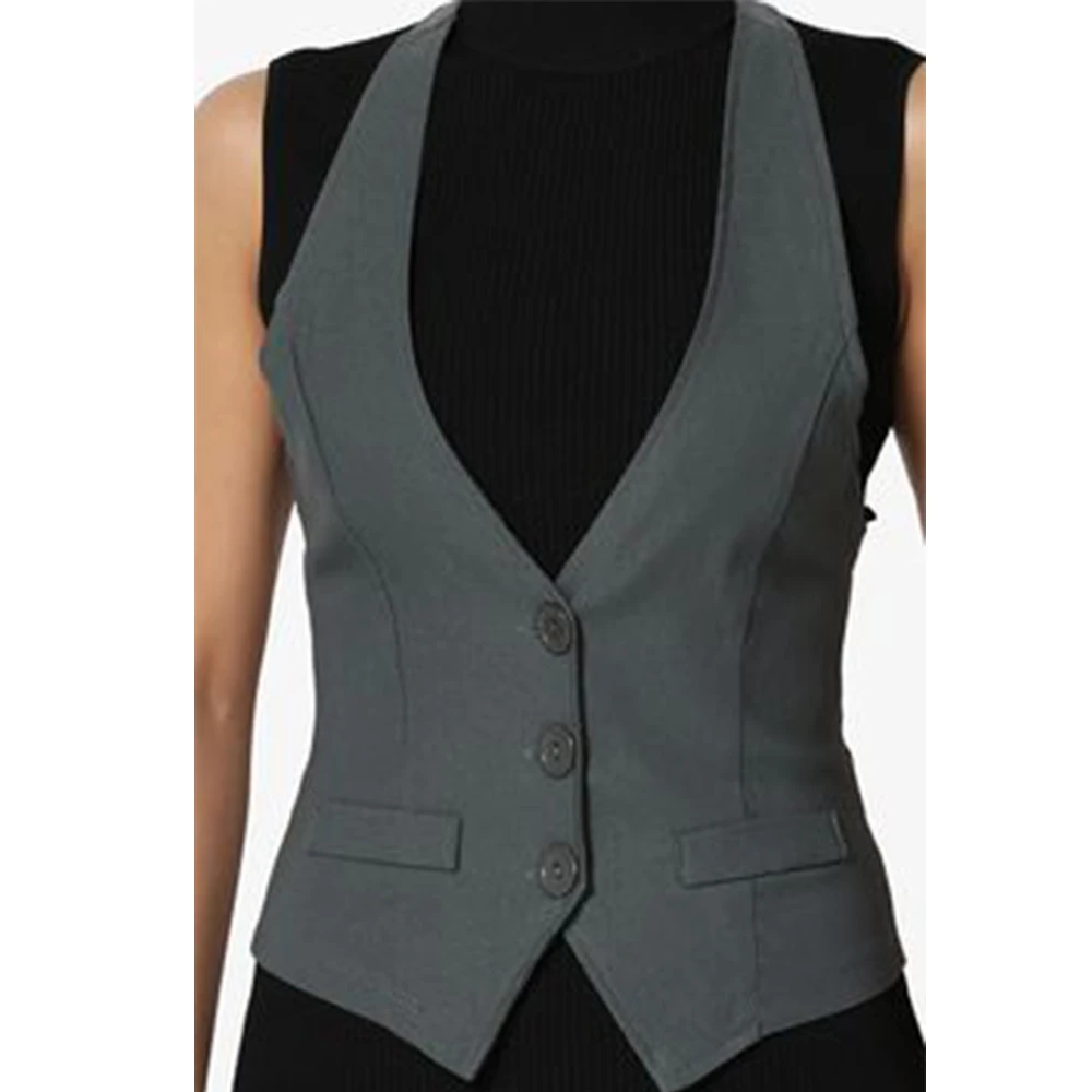 

Short Sleeve Padded Vest Women New Style Women's Vest Serge Elegant Casual Solid Color Single Breasted Women's Autumn Clothing