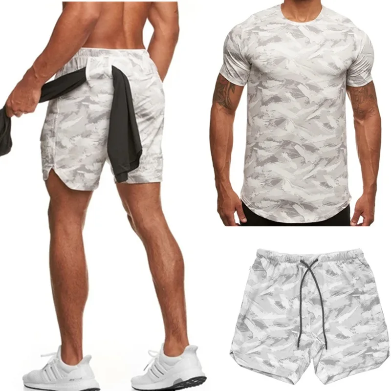

Мужской спортивный костюм из 2 предметов, повседневная хлопковая футболка с коротким рукавом и шорты, свободная спортивная одежда, лето 2022