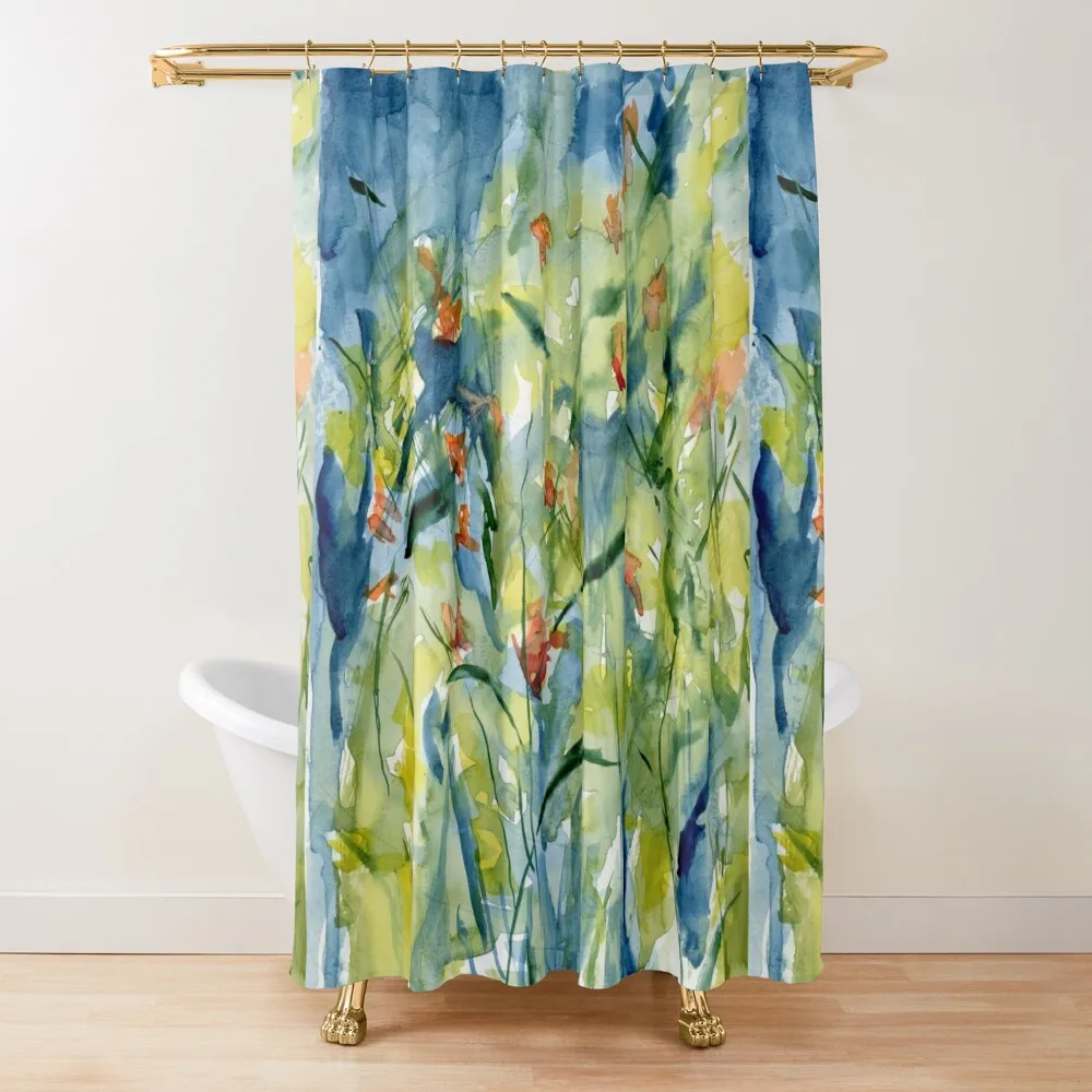 

Abstract wildflowers in blues, greens and orange Shower Curtain Shower Set Modern Accessory Bathrooms Curtain