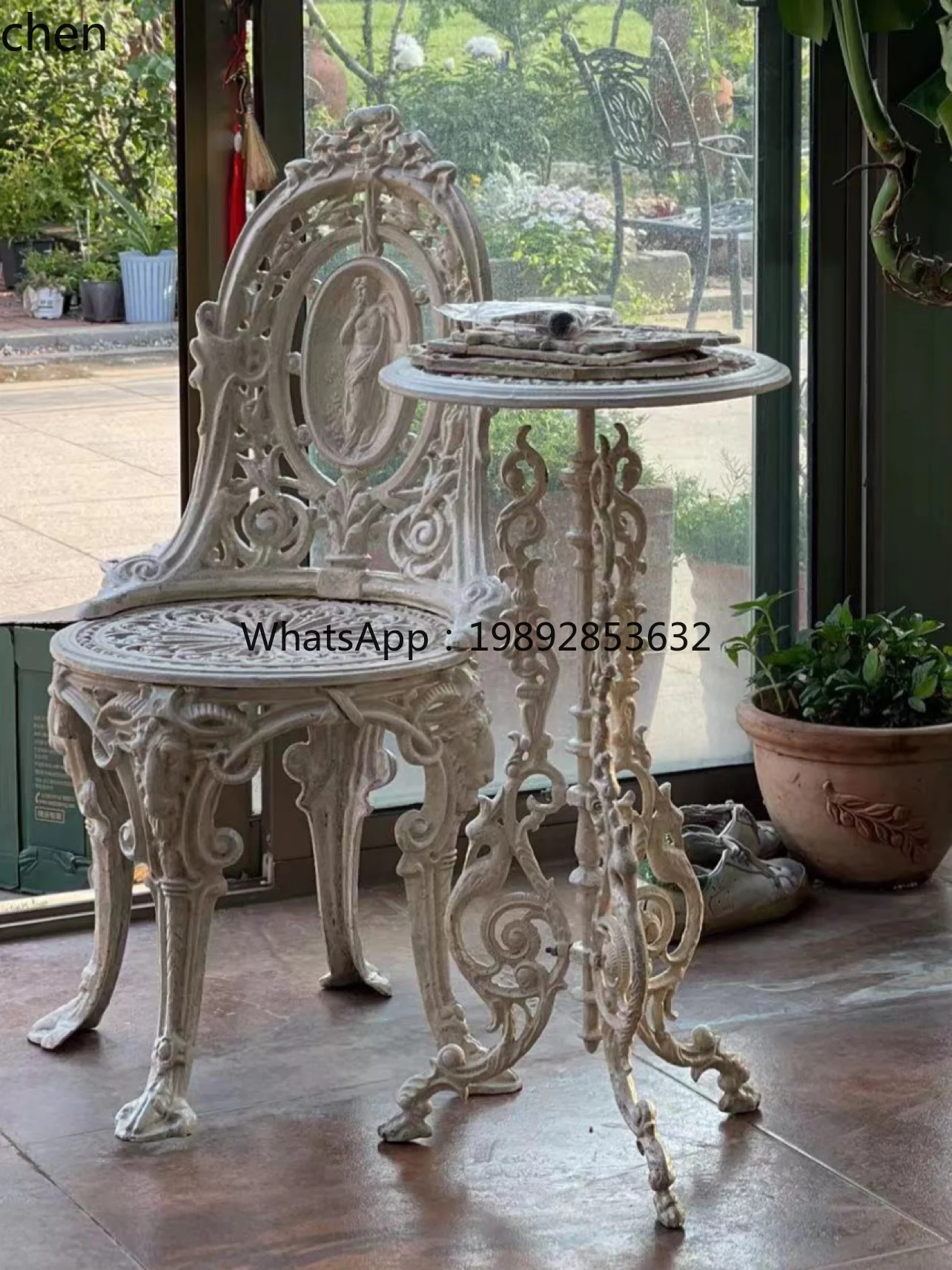 HH الحديد الزهر بوعاء معلق السحلية المعدنية الشمال زهرة الوقوف طاولة جانبية صغيرة حديقة فناء شرفة الجدول