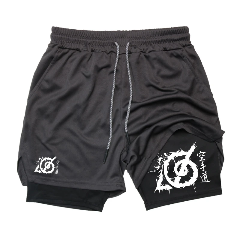 Karate Graphic 2 in 1 Workout Running Shorts for Men Gym Athletic Sport Shorts with Compression Liner Phone Pocket Towel Loop image 5