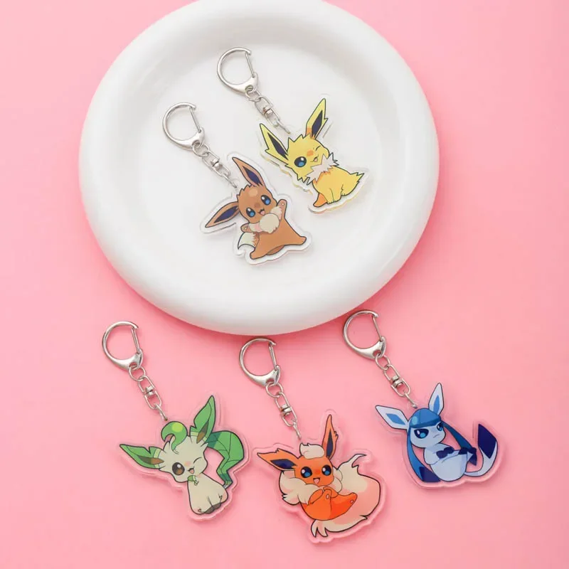 

Pokemon Anime Eevee Acrylic Keychain Accessaries Cartoon Funny Pendant Cute Creative Bag Charm Car Keyring Friends Fans Gifts