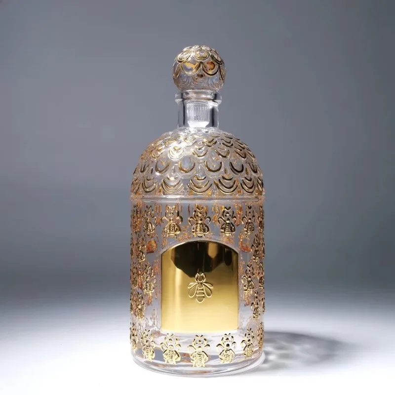1000ml Gold Bee Pattern Crystal Glass Perfume Bottle Refillable Eco-friendly for Middle East Home Decor Empty Fragrance Vessel