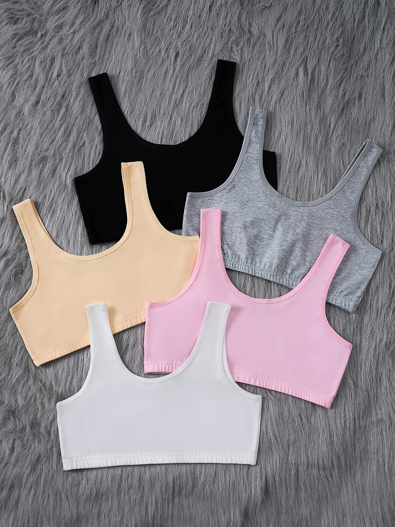 5 Stück BHs für Mädchen, mehrfarbige, elastische Sport-BHs, Trainings-BHs, ohne Polsterung, ohne Bügel, bequeme Unterwäsche für Schülerinnen. – Detail 2