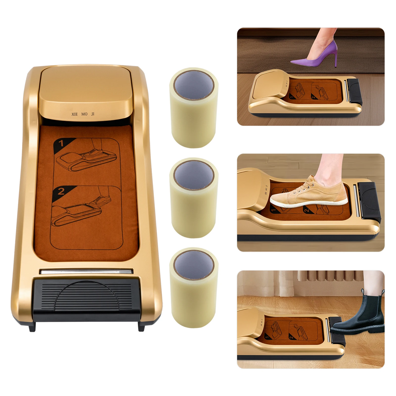

Shoe Covers Machine Automatic Shoe Cover Dispenser with 3 Rolls Shoe Film for Offices, Apartments, Homes, Hygiene Areas, Gold