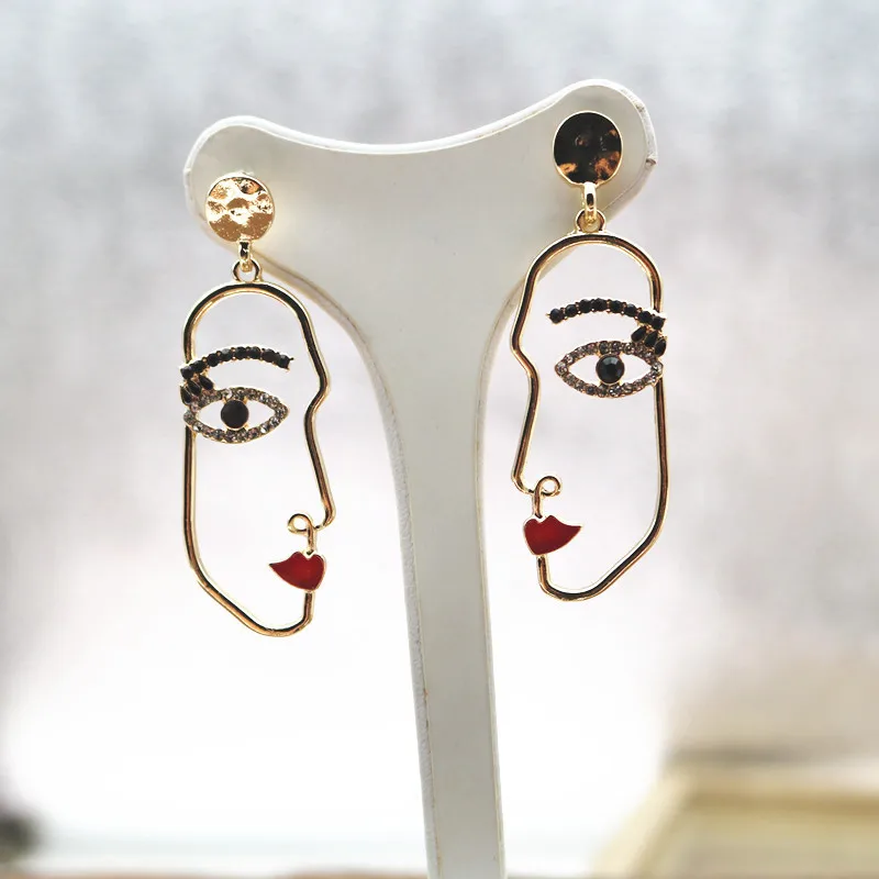 2024 Retro Abstract Hollow Face Mask Earrings, Geometric Earrings, Japanese and Korean Style Dripping Oil Jewelry for Woman