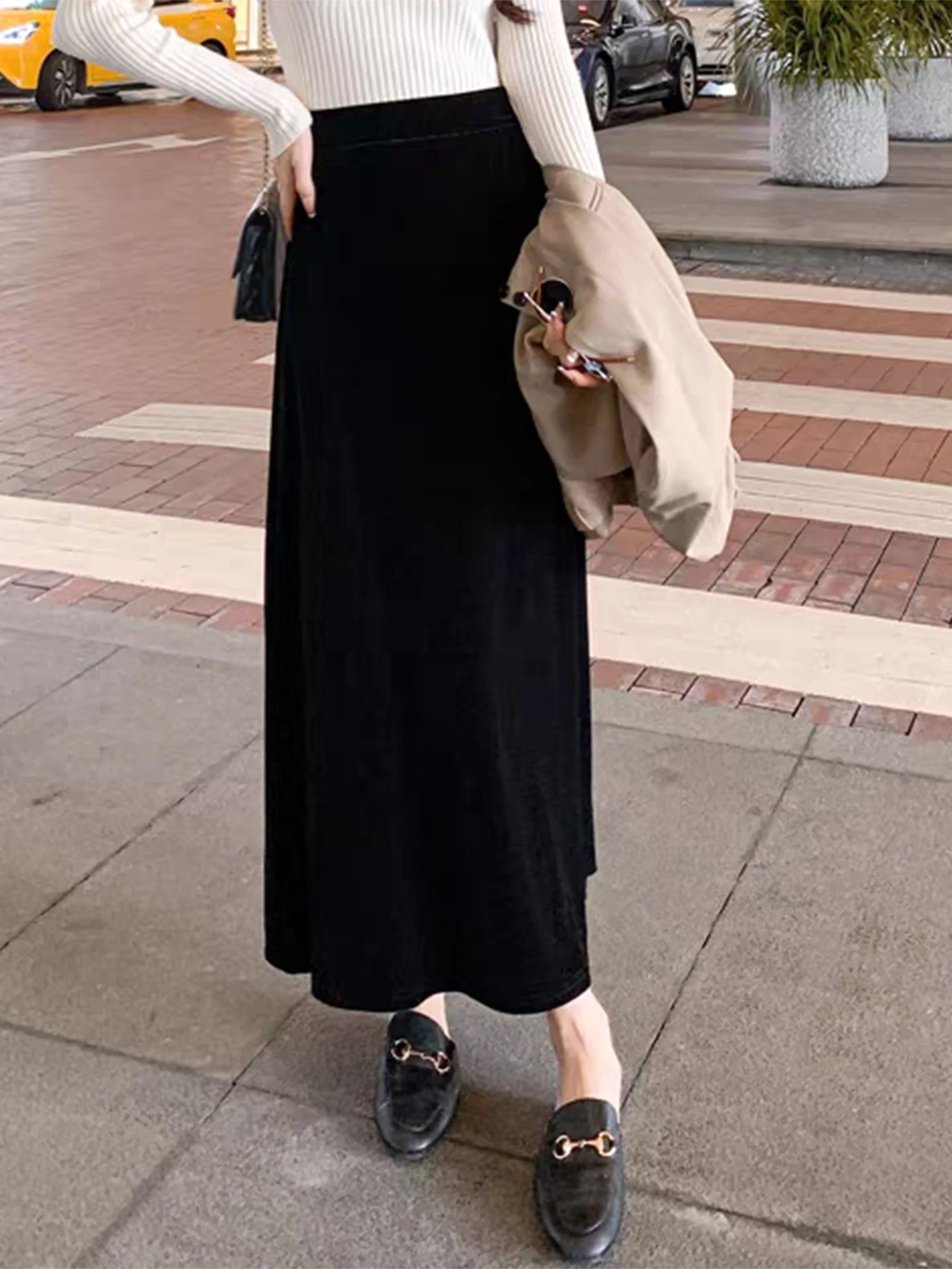 

Женская бархатная юбка с высокой талией, фасон «рыбий хвост», осенне-зимняя новинка, стройнящая, А-силуэт, для офиса, винтажная