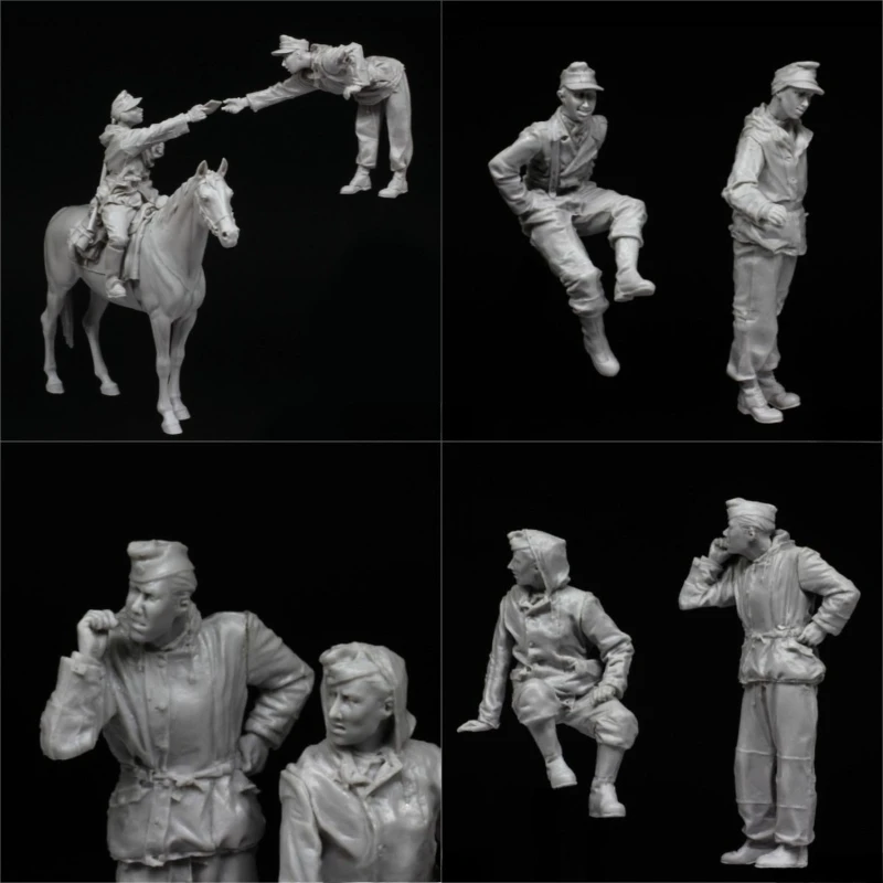 1/35 Scale DieCast Resin Model Kit Nashorn Crew & Mounted Dispatch Rider 6 Figures with Horse (No Tank) Unassembled Unpainted