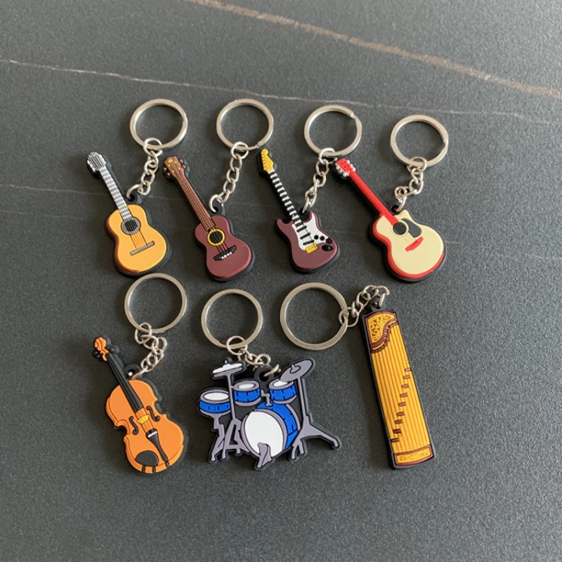 Creative Mini Musical Instrument Keychain Men's Women's Trendy Violin Guitar PVC Soft Rubber Pendant Keyring Jewelry