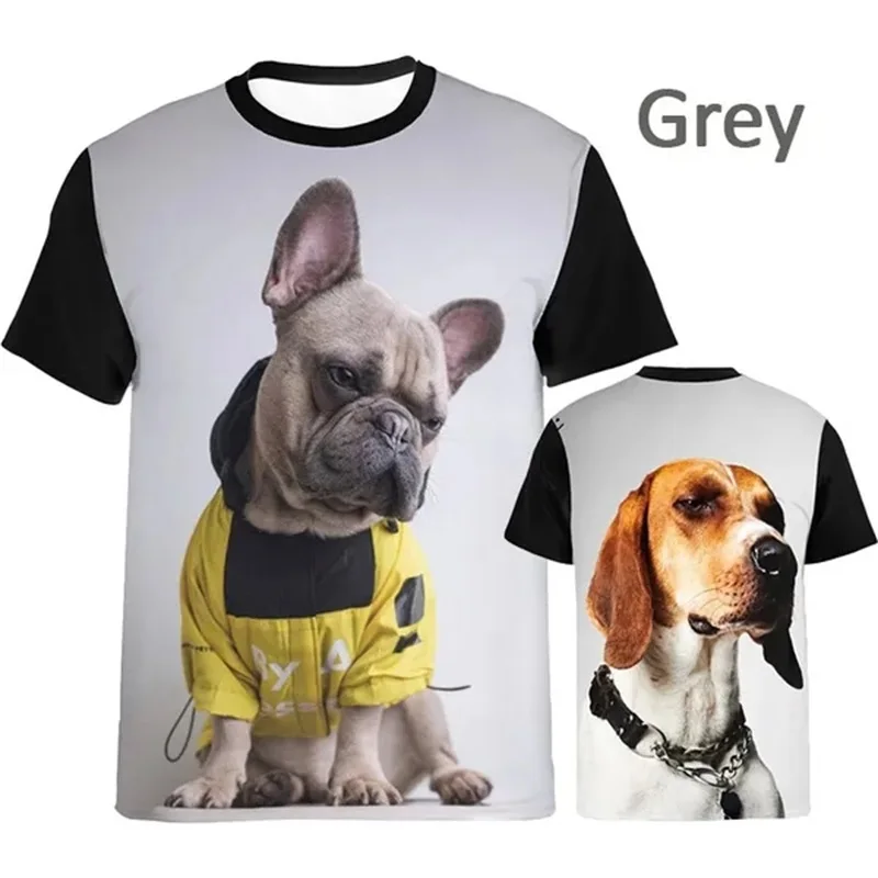 3D Printing Funny Dog Graphic Tshirts Men\'s Short-sleeved Casual Round Neck Tees Shirt Mens Animal Pug Tshirt Streetwear