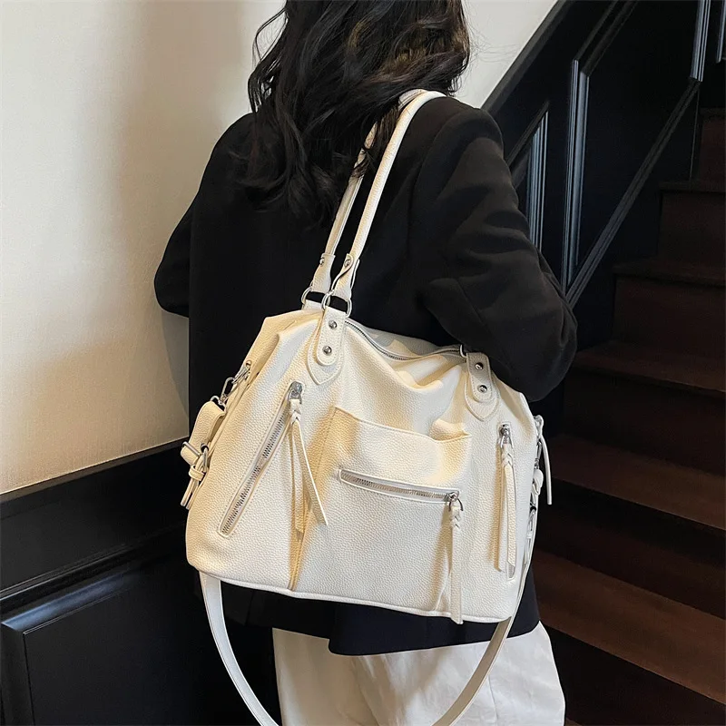 

Large Capaci Tote Bag Women's Faion Commute Handbag Single oulder Crossbody Bag Soft PU Leather Zipper Closure