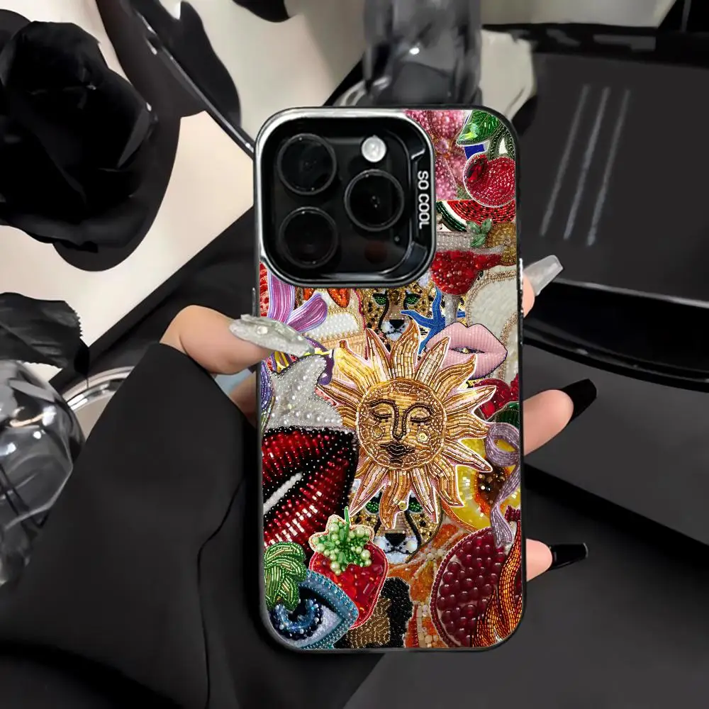 

Retro Sun & Red Lips Mobile Phone Case Shockproof and Anti Slip Frosted Suitable for iPhone 16 15 14 13 12 11 Pro Max Plus Mini