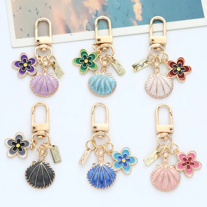 New Alloy Shell Car Keychain Small Fresh and Cute Color Shell Decorative Bag Parts Accessories Key Rings