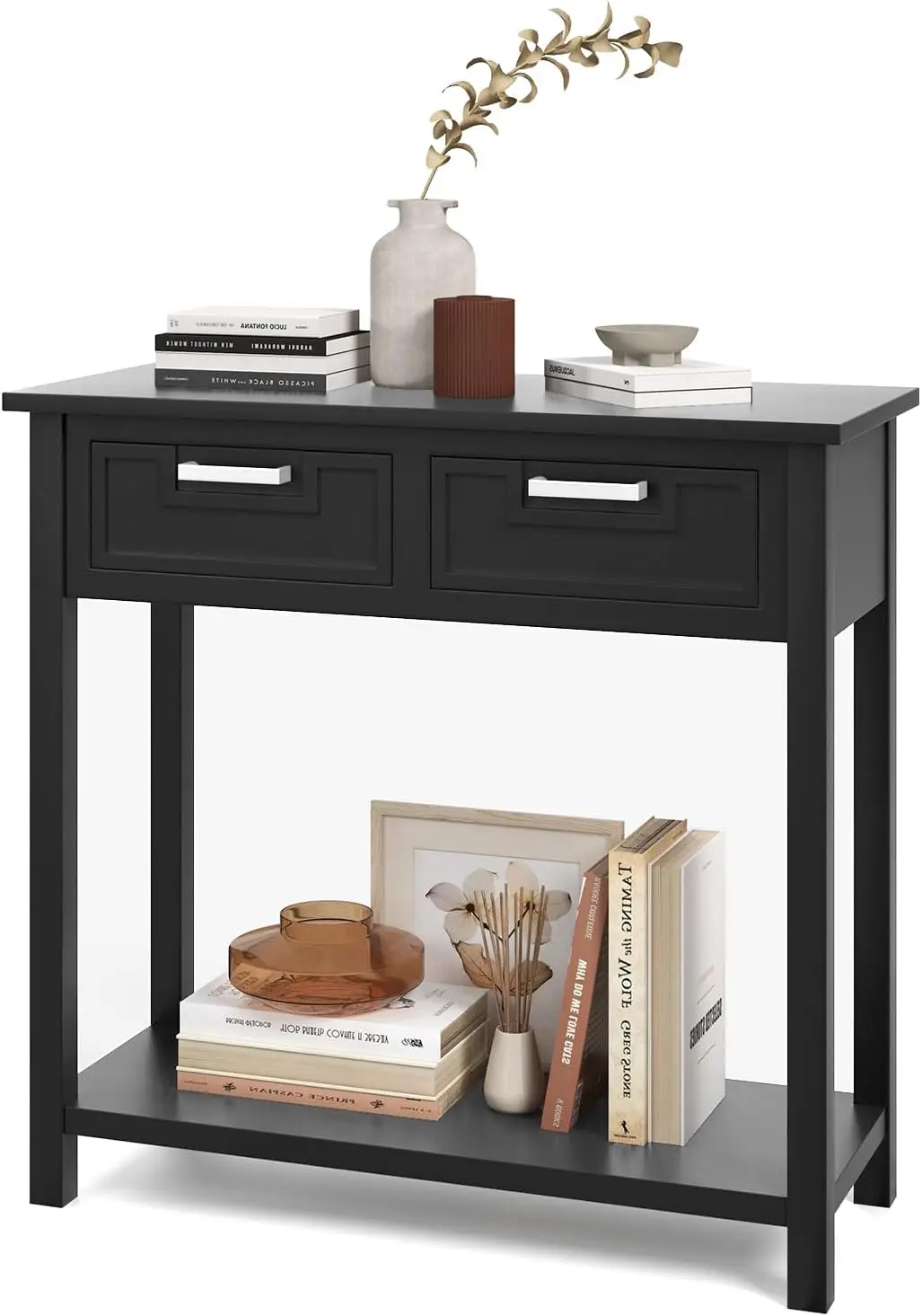 

Narrow Console Table, Sofa Table With 2 Drawers, Open Storage Shelf & Solid Wood Legs, Entry Table, Behind Couch Table,