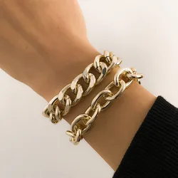 Retro Fashion Simple Creative Bracelet Female 2022 New Punk Hip Hop Rock Gold Color Metal Charm Girl Bracelets Men's Jewelry