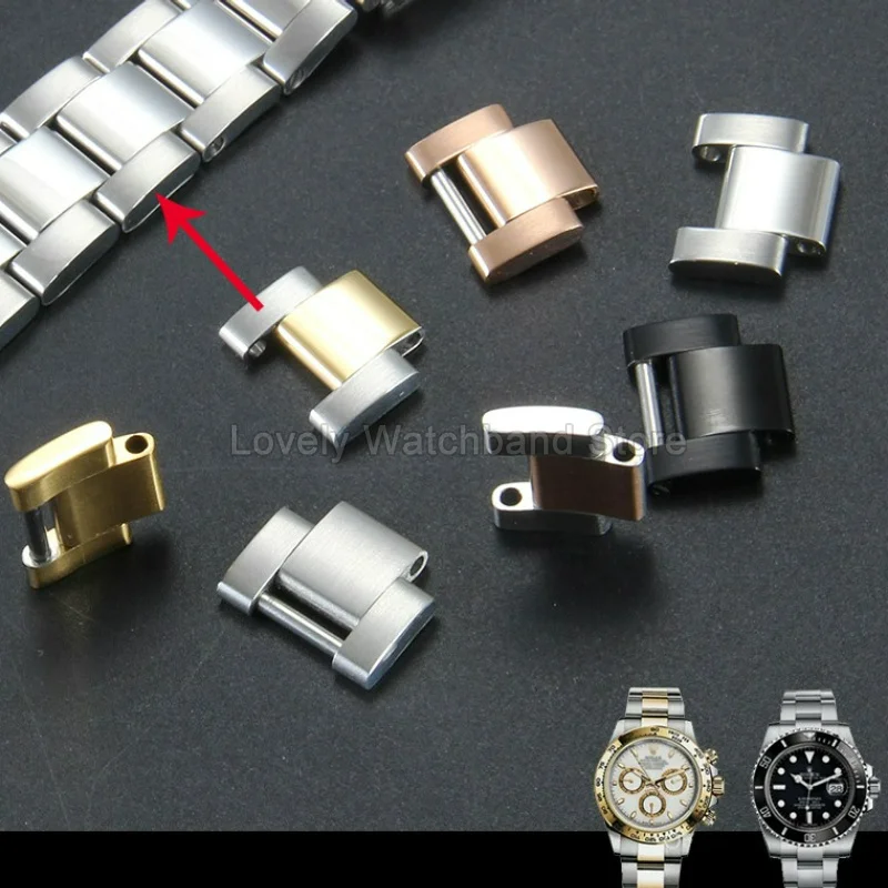 Ремешок для часов Rolex Black Submariner GMT‑Master Yacht‑Master с прочным антикоррозийным покрытием, гладкий, из цельной стали, с удлинительной звеньевой секцией.