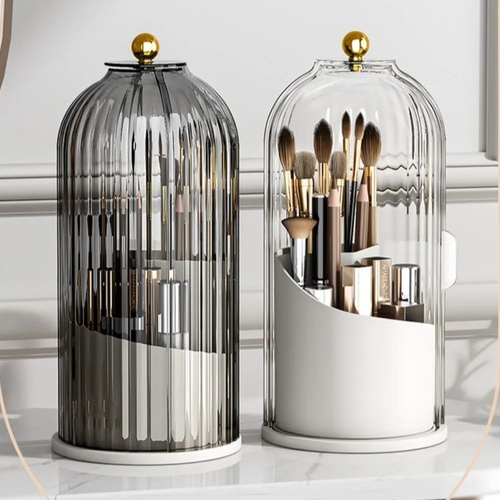 360° Rotating Makeup Brush Holder With Lid Dustproof Lipstick Container Luxury Cosmetic Organizer Large Capacity Transparent