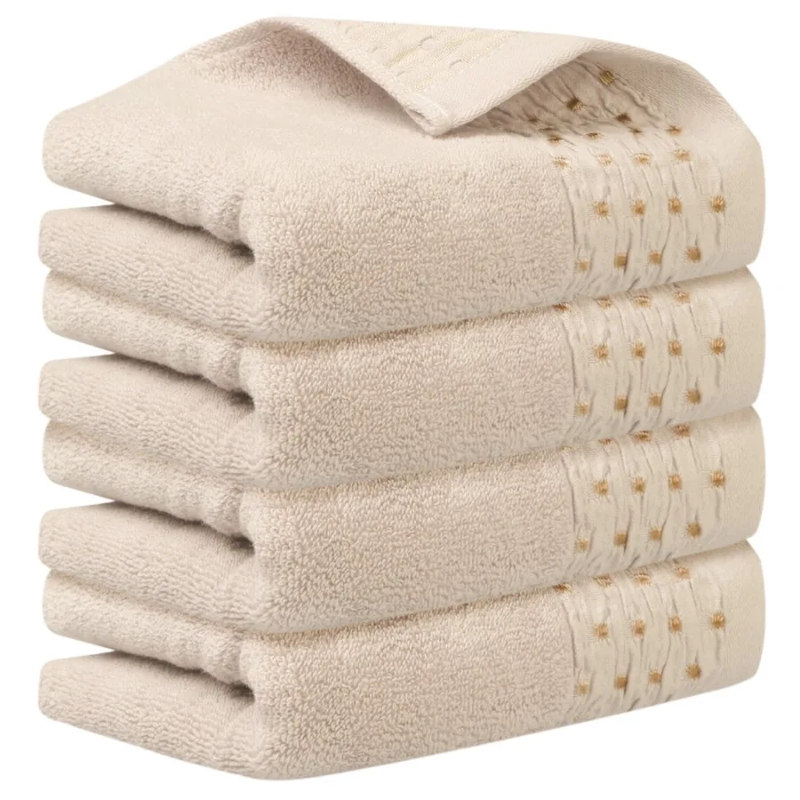 Embroidery Pattern Hand Towels Set Cotton Comfortable Hand Towels Light Brown 4