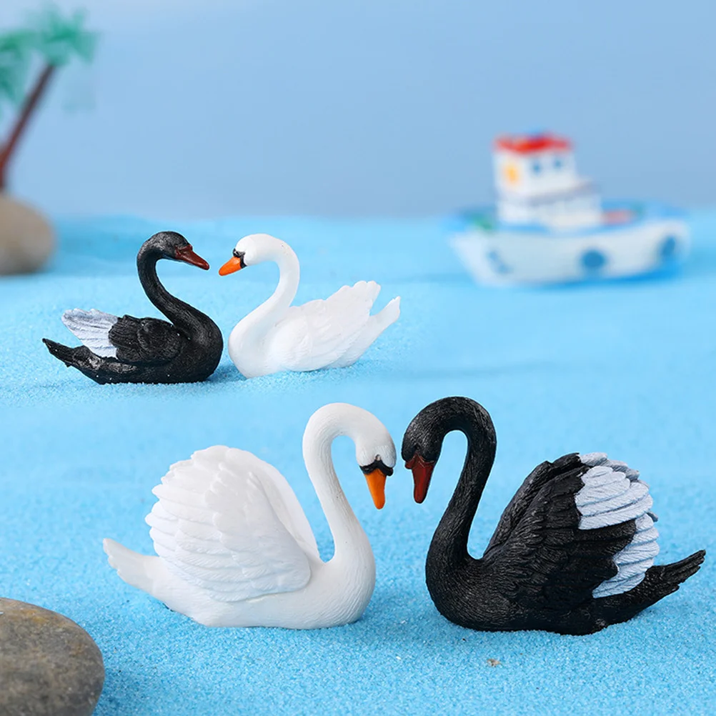 Black and White Swan Ornament Tiny Statue Cartoon Crafts DIY Accessories Mini Figures Couple Figurines Flower Pots