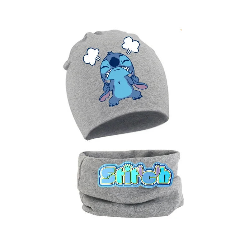 Disney Stitch Baby Hat Scarf Cartoon Anime Winter Warm Cotton Comfortable Woolen Cap Collar Suit Kids Birthday Cute Kawaii Gifts