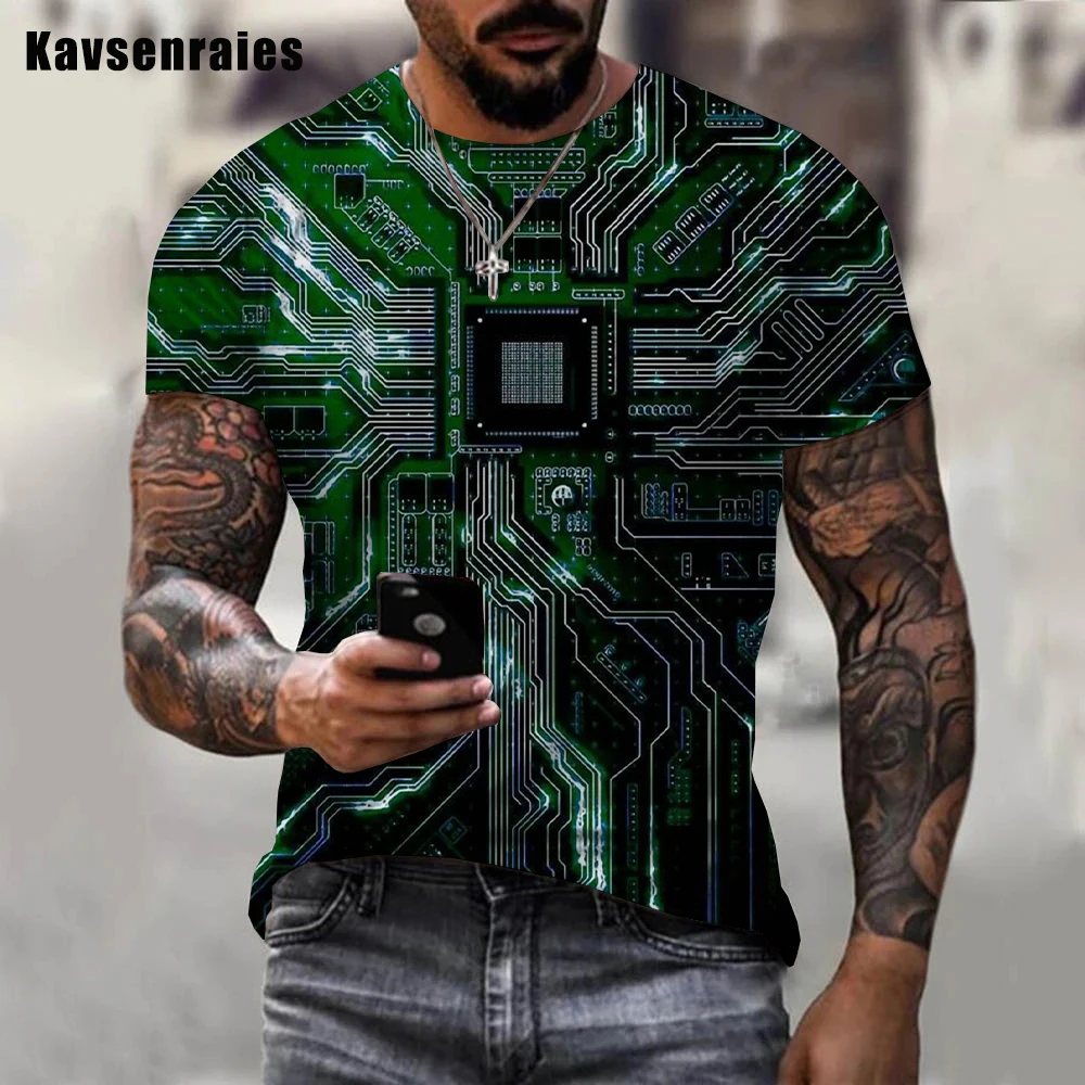 2023 Newest Circuit Board Pattern 3D Printed Men\'s T-shirt Creative Casual Electronic Chip Short Sleeve Harajuku Street Tops