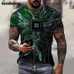 2023 Newest Circuit Board Pattern 3D Printed Men's T-shirt Creative Casual Electronic Chip Short Sleeve Harajuku Street Tops