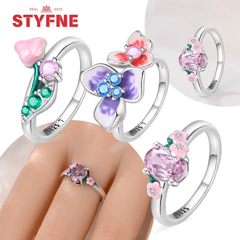 

Spring Collection Ring 925 Sterling Silver Colorful Zircon Flower Ring Exquisite Birthday Jewelry Gift Anniversary for Women