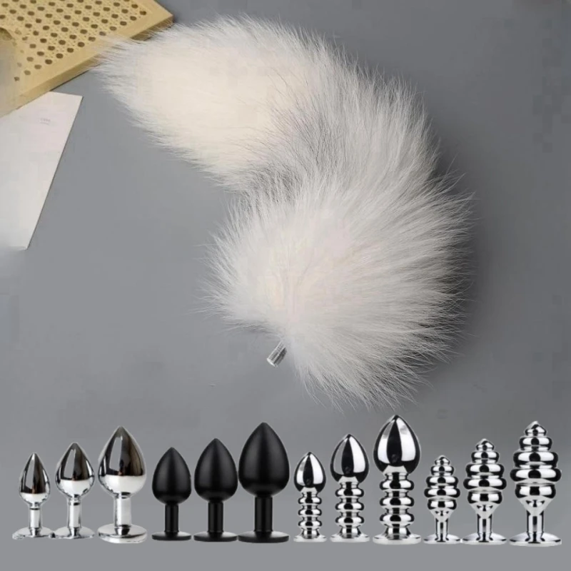 Erotic DIY Matching Games of 50cm Fluffy Animal Fur Fox Tail with Separable Butt Plug for Couple Cosplay Flirting Anal Sex Toys