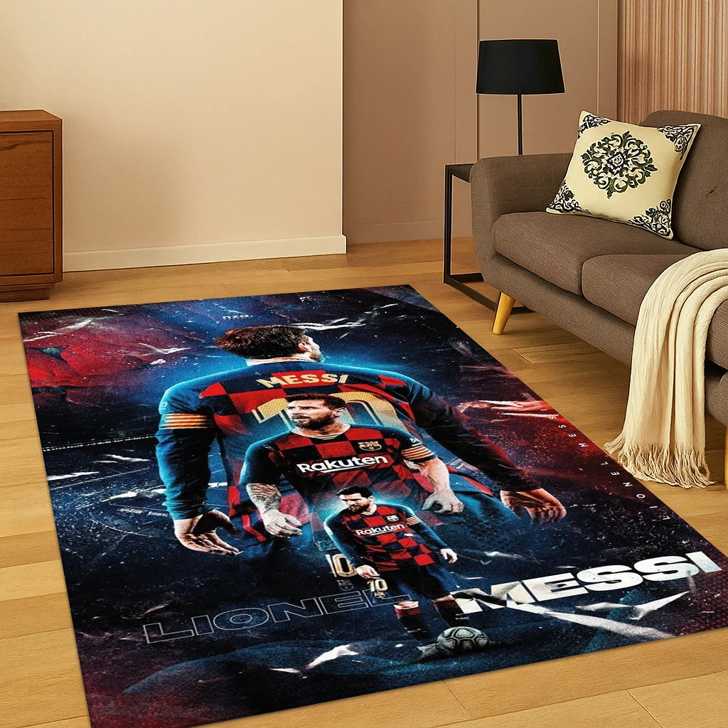 Football Star Messi Sportteppich für Wohnzimmer, Sofa, Zuhause, Schlafzimmer, Küche, Fußmatte, Dekor, Spielzimmer, rutschfeste Bodenmatte, Geschenk