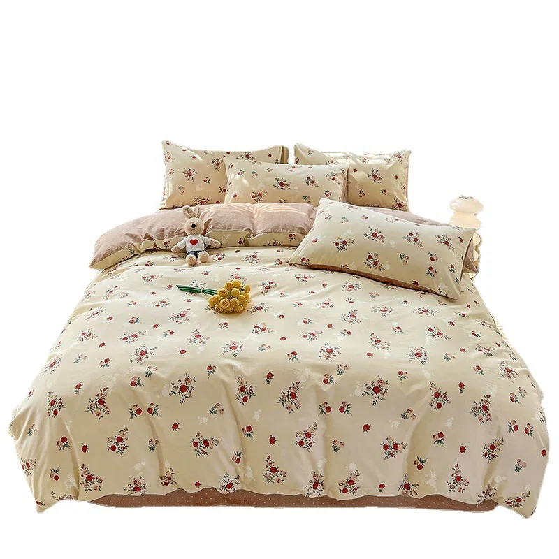 

Pure Cotton Home Textile Small Fresh Bed Four Piece Set, All Cotton Bed Sheets, Quilt Cover, Twill Pattern