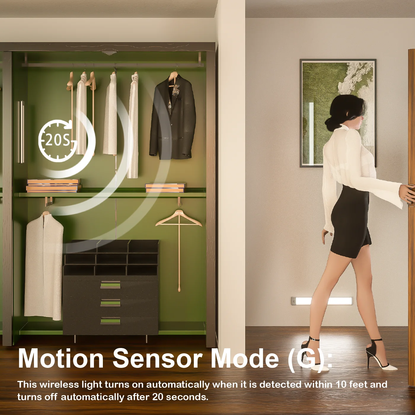 60 Led Tri-Color Dimming Light, Motion Sensor Light, Magnetic Cabinet Light, USB Charging, No Wiring Required, Easy to Install, Suitable for Cabinets, Wardrobes, Shelves