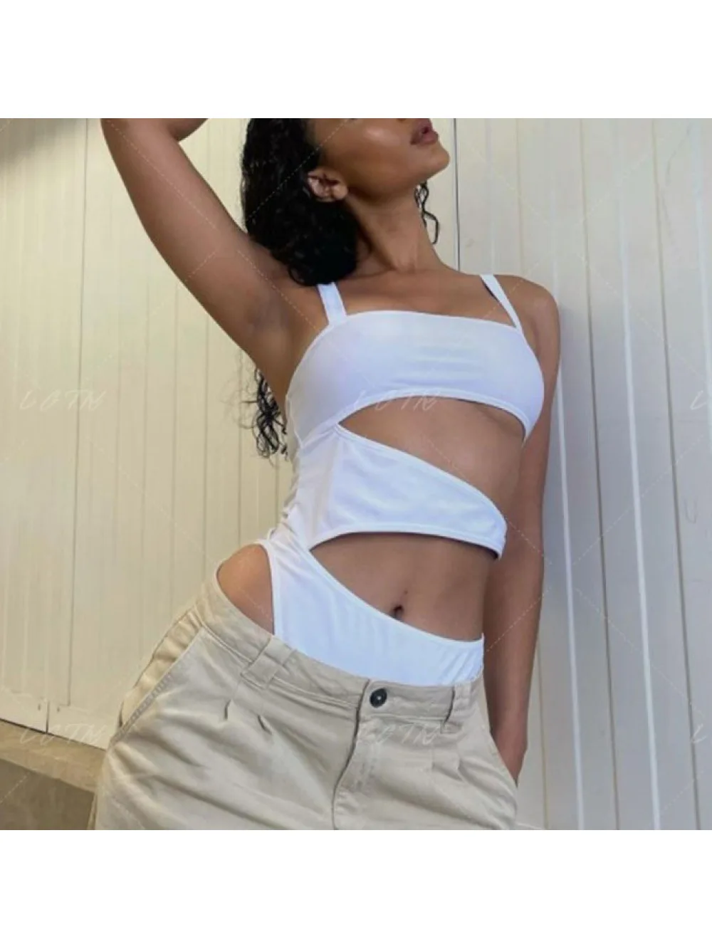 New Summer Spicy Girl Square Collar Camisole Jumpsuit With Hollowed Out Waist And Slim Fit, Street Trend Slim Fit Jumpsuit Top