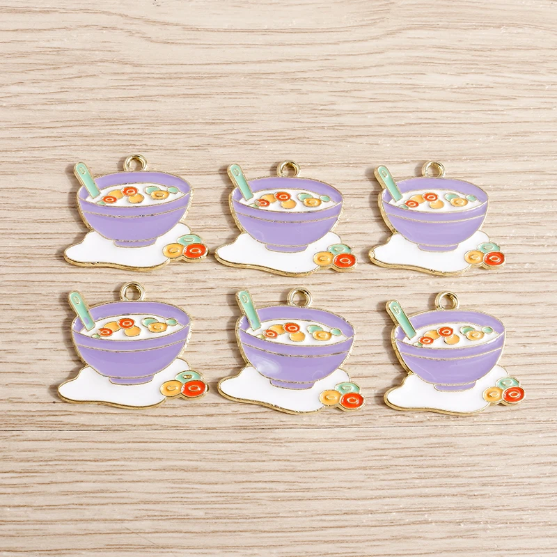 10pcs 24x21mm Cute Enamel Food Soup Charms Pendants for Jewelry Making Necklaces Earrings Bracelets DIY Crafts Accessories