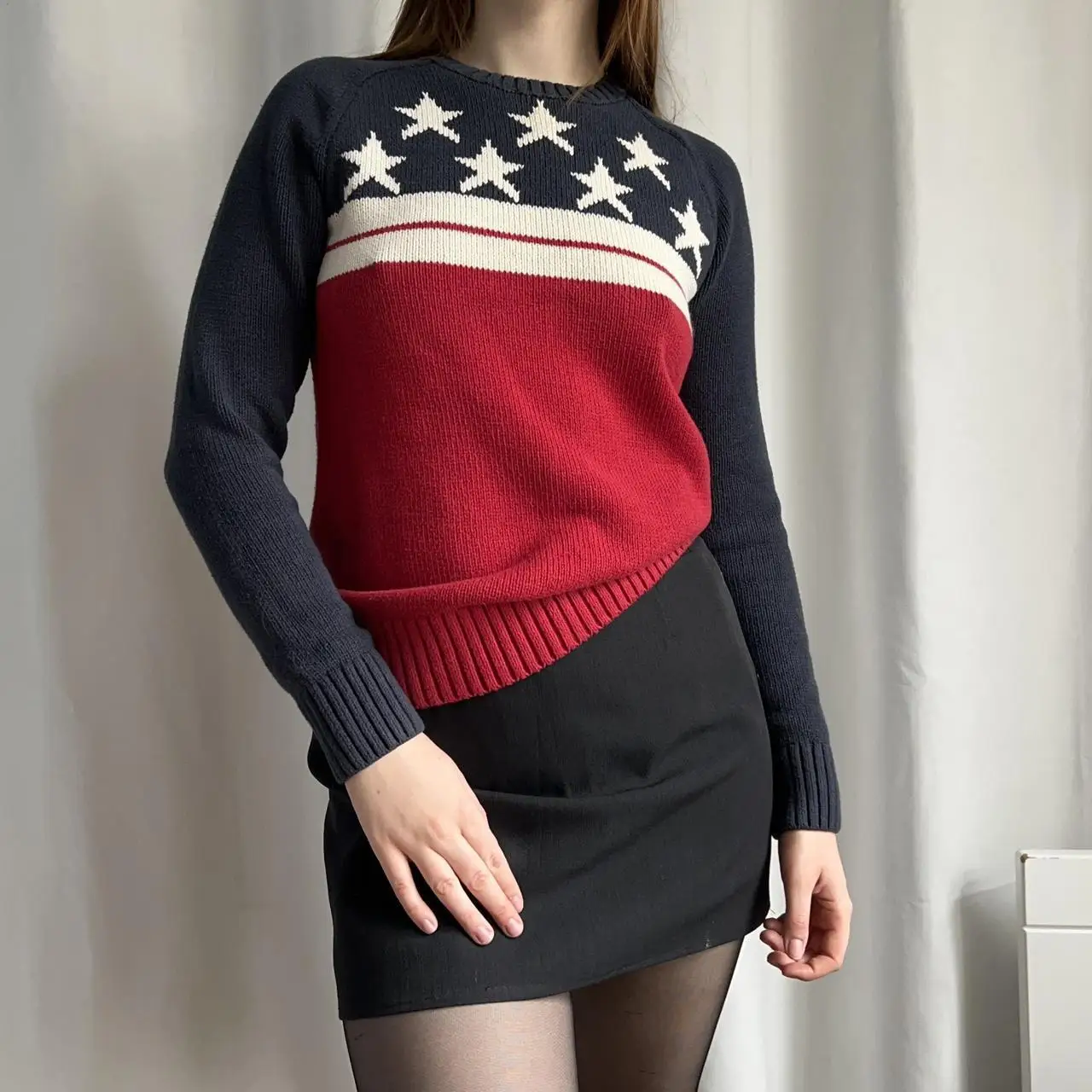 Women Knitted Sweater Amercia Embroidery Sweater Pullovers Autumn Winter New Long Sleeve Streetwear High Street Warm 