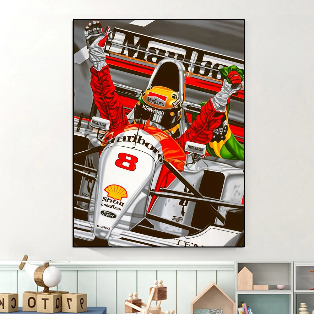 Formula 1 Grand Prix Winner Ayrton Senna Portrait Canvas Painting F1 Supercar Poster Wall Art Picture Living Room Home Decor