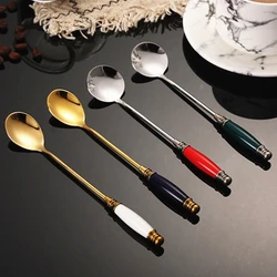 Ceramic Handle Thick Stainless Steel Spoons for Household for  Soup Dessert Coffee Dining Tableware Kitchen For Home