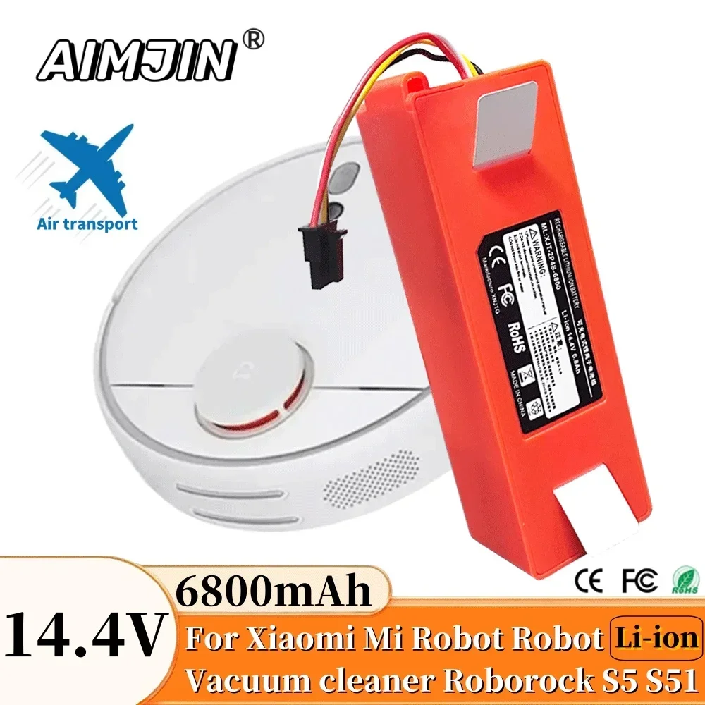 

14.4V 6800mAh 6.8ah for Xiaomi Robotic Vacuum Replacement 18650 Battery for Xiaomi Roborock S55 S60 S65 S50 S51 S5 MAX S6