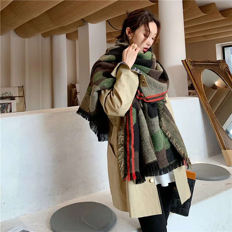 Luxury Camouflage Leopard Jacquard Acrylic Cashmere Scarf Shawl Unisex Winter Warm Neckerchief Long Big Travel Cape Wraps