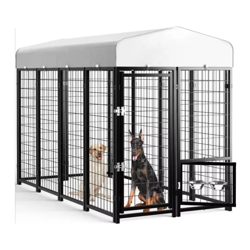 Jaulas Profesionales de Acero para Perros, de Gran Tamaño, para Interiores y Exteriores, con Comederos, Ideales para Uso Comercial y Doméstico