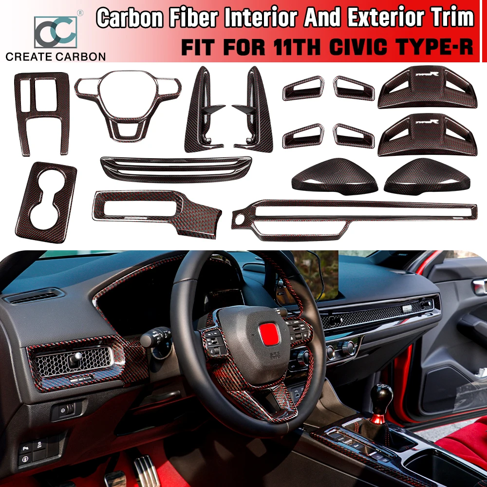 Carbon Fiber Accessories for 11th Gen Civic Type R FL5 Typer Console Gear Shift Panel Cover Mirror Shell Dashboard Seatback