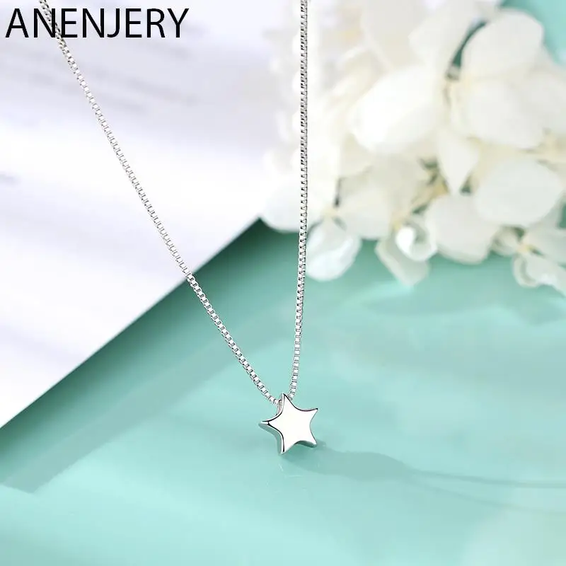 ANENJERY Silver Color Star Pendant Necklace Simple Charm Clavicle Chain Necklace For Women Jewelry Gift S-N592