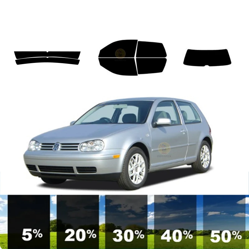 Film Teinté Prédécoupé pour Fenêtre de Voiture, Isolation Thermique Carbone, 100% UVR 5%-35% VLT, VOLKSWAGEN GOLF 2 DR Hatch 2000-2005