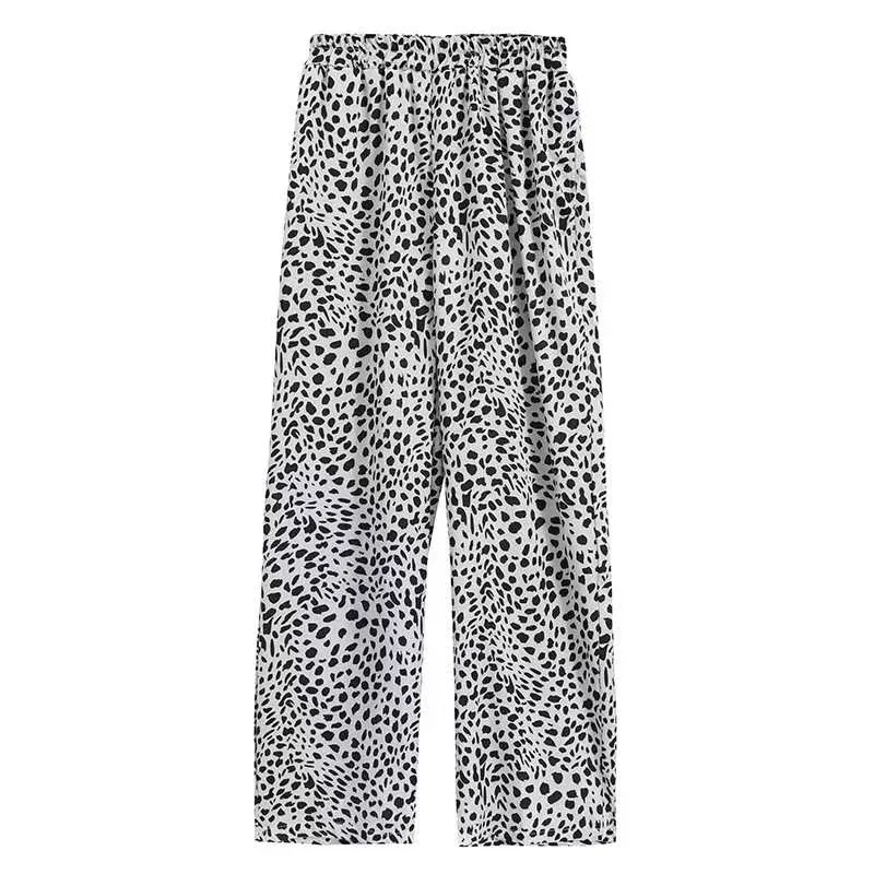 Leopard Pajamas Pants for Women Sleep Sleepwear Korean Style Summer Ankle Length Bottoms Home Elastic Waist Room Sleeping Wear