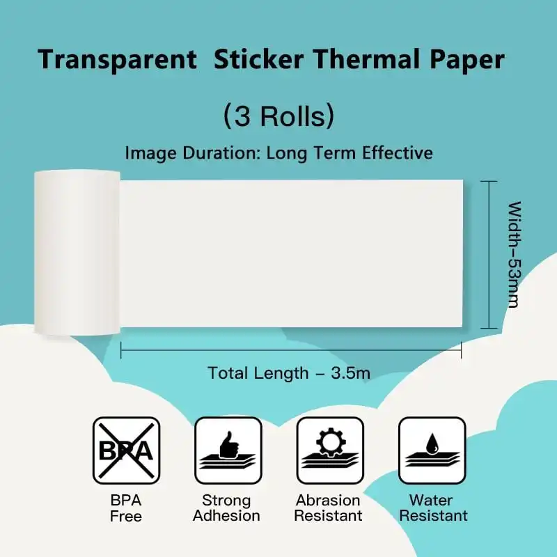 Papel térmico transparente adhesivo blanco para impresora Phomemo M02/M02 Pro/M02S, papel de foto adhesivo imprimible