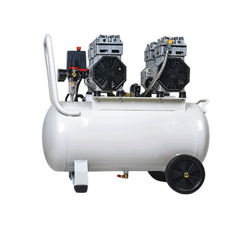 1PC Small Oil-free Silent Air Compressor 50L Double Intake Dental Laboratory Mobile Air Compressor Machine 220V